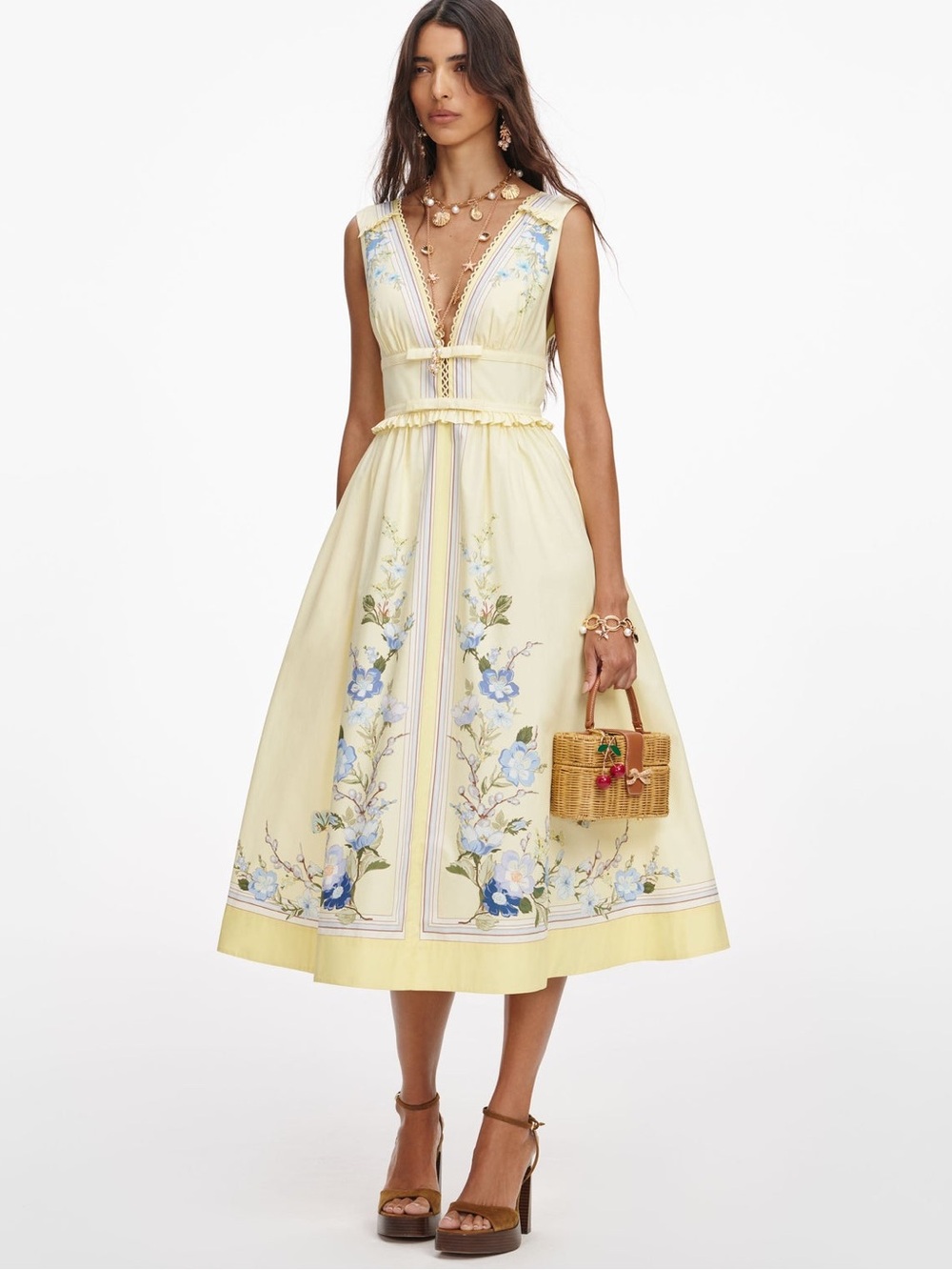 NWOT Self-Portrait YELLOW FLORAL COTTON MIDI DRESS - Picture 5 of 10